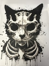 HORROR HALLOWEEN SKELETON VAMPIRE CAT HEAT TRANSFER FOR T-SHIRT.