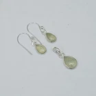 925 Solid Sterling Silver Green Prehnite Hook Earring Pendant Set
