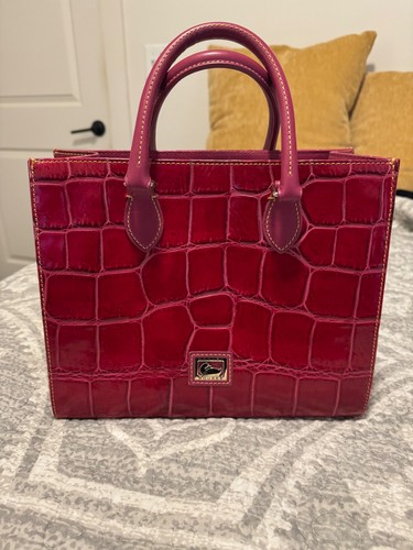 Dooney & Bourke Janine Crocodile Embossed Fuschia Leather Satchel Handbag Purse