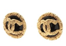 CHANEL Vintage Extra Large Baroque CC Logo 24 Carat Gold Plated Clip on Earrings
