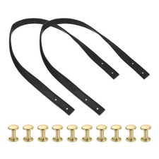 2Pcs PU Leather Purse Strap, 23.6" Short Bag Strap with Gold Rivets, Black