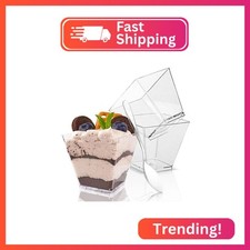 Legredic 50 Pack 3.5 oz Square Dessert Cups with Spoons, Mini Plastic Parfait Ap