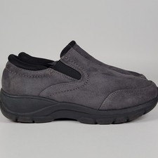 LANDS END Loafer Gray Suede Leather Slip On Comfort Shoes Women's Size 7.5 D