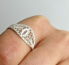 Handgefertigter Echtsilberring-Augensymbol Schmuck-Schutz Talisman Amulett-Damen