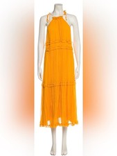Zimmermann Marigold Yellow 100% Silk Tent Midi Summer Dress Halter Ruffle Large