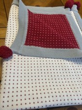 Pottery Barn Kids Baby Knit Blanket Red Hearts  Cream 30x40 Pom Pom