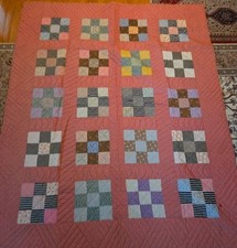 9 Patch Quilt Antique American Hand Sewn Quilted Cotton Patchwork