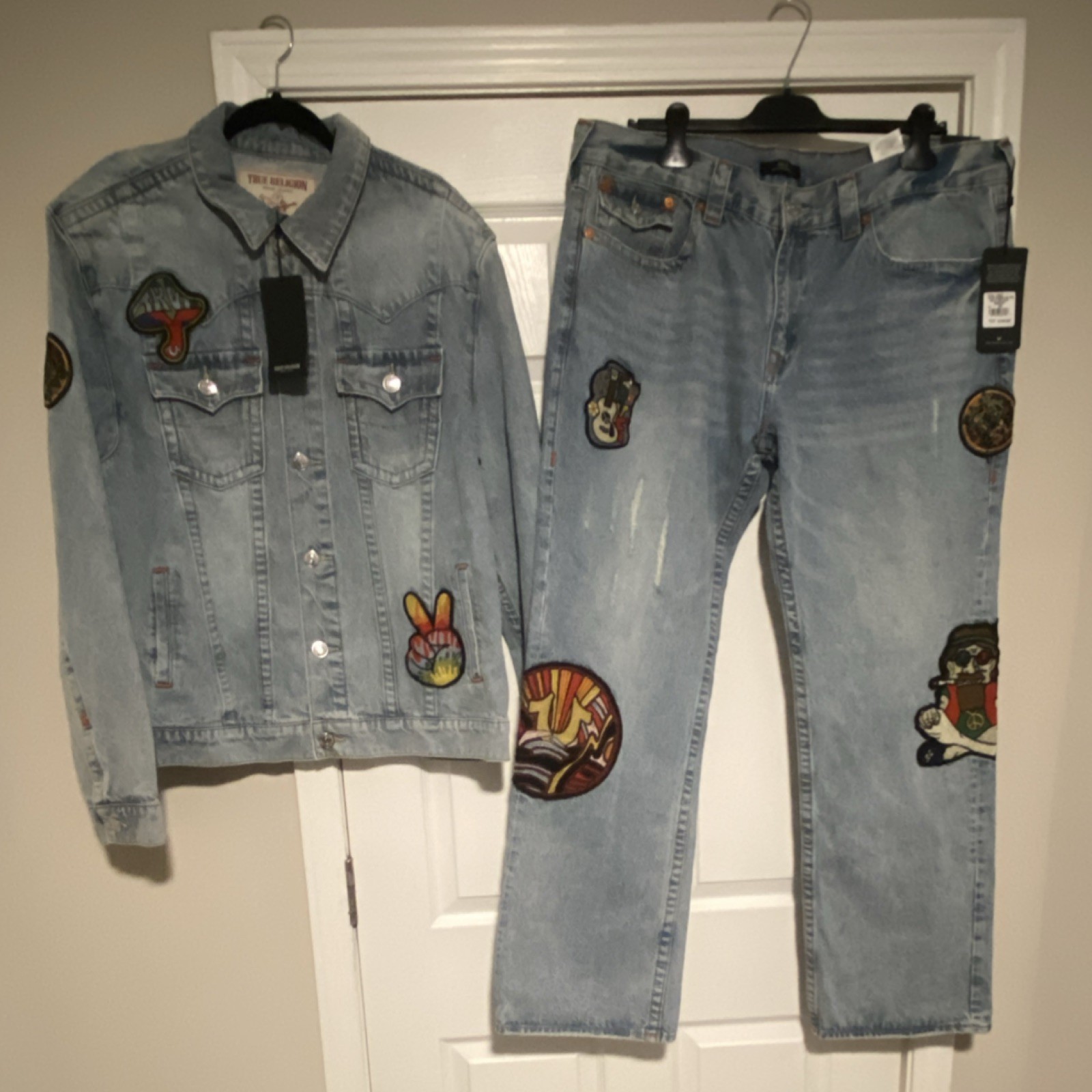 Mens True Religion Society Club Light Wash Denim Jacket & Jeans NWT $399 Set XL 