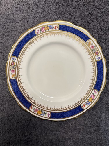 6 Antique Rare Cauldon Cabinet Plate 9" Blue Floral + Gold Leaf c.1905-1920