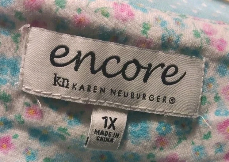 Juego de Pijama, Karen Neuberger Encore Algodón Capri, Punto Azul/Blanco, Talla 1X Foto 2 de 4