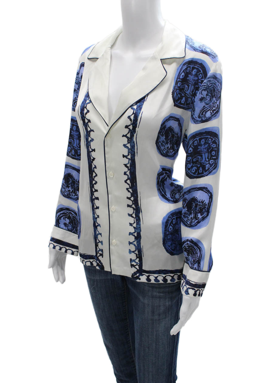 Zara Womens Basic White Collared Geometric Polyes… - image 3