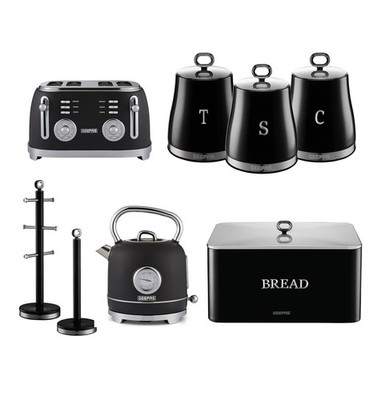 GEEPAS Wasserkocher 4 Scheiben Toaster 3 Kanister Set Brotkasten Becher Baum & Handtuchstange