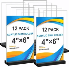 Acrylic Sign Holder 4x6, 12 Pack Clear Double Sided Menu Vertical Black 