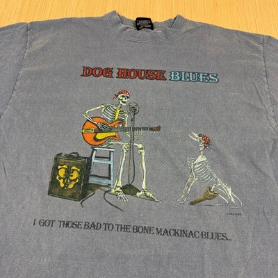 Vintage 90s Sea Dog House Blues XL Skeleton Mackinac T Shirt Pigment Dyed