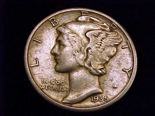 1935-D  Mercury Dime, strong Very Fine  Grade.