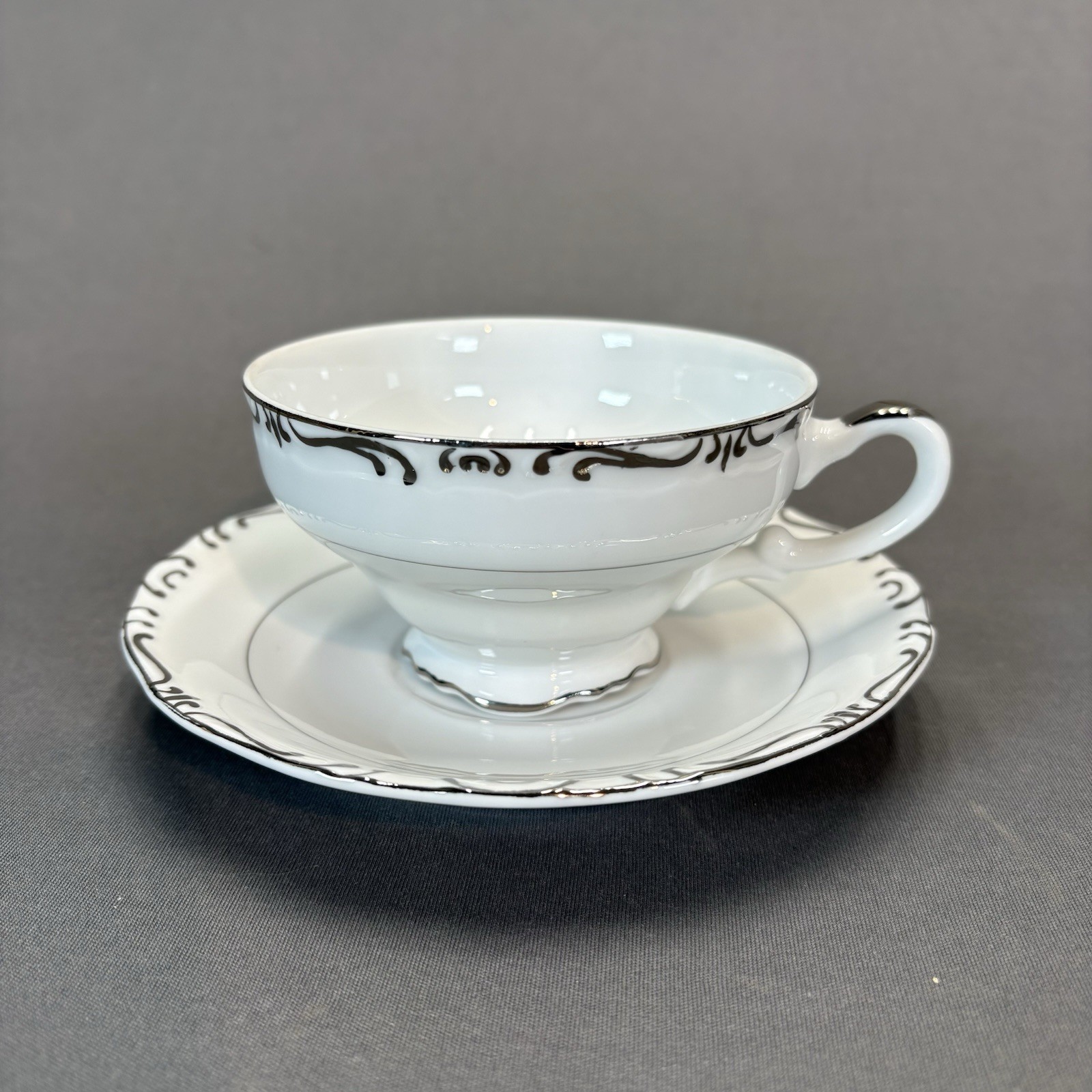 Empress China Regent Platinum Scrolls Tea Coffee Cup and Saucer Replacements