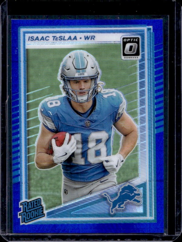 2025 Panini Donruss Optic Isaac TeSlaa Rated Rookie Blue Hyper Prizm #219 Lions