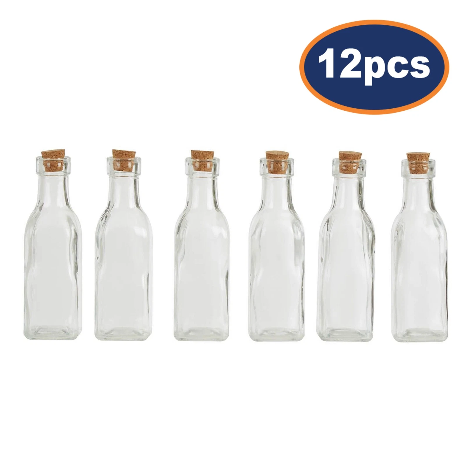 Tromso 12pcs 170ml Small Square Glass Bottles Liquid Tall Jar Cork Lid Storage