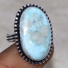 925 Silver Plated Larimar Ring US 9 Artist Made Jewelry GW