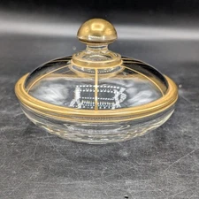 Vintage Elegant Glass Covered Candy/Nut/Trinket Dish Painted Gold Trim Vanity