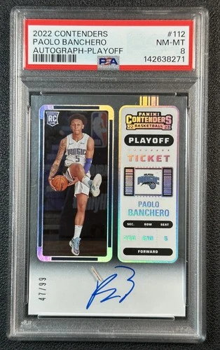 PAOLO BANCHERO PSA 8 2022-23 PANINI CONTENDERS #112 PLAYOFF TICKET RC AUTO 47/99