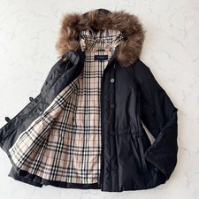 Burberry London Women's Black Down Hooded Jacket Fur Trim Removable 2Way 38