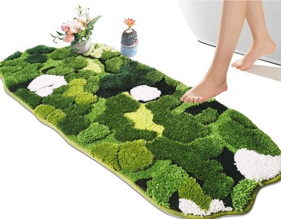 Cute Green Moss Bathroom Runner Rug Long Rectangular Boho Aesthetic Leaf Leav...