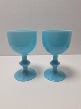 Portieux Vallerysthal French Opaline Blue Goblets - Set Of 2 - Robin's Egg Blue