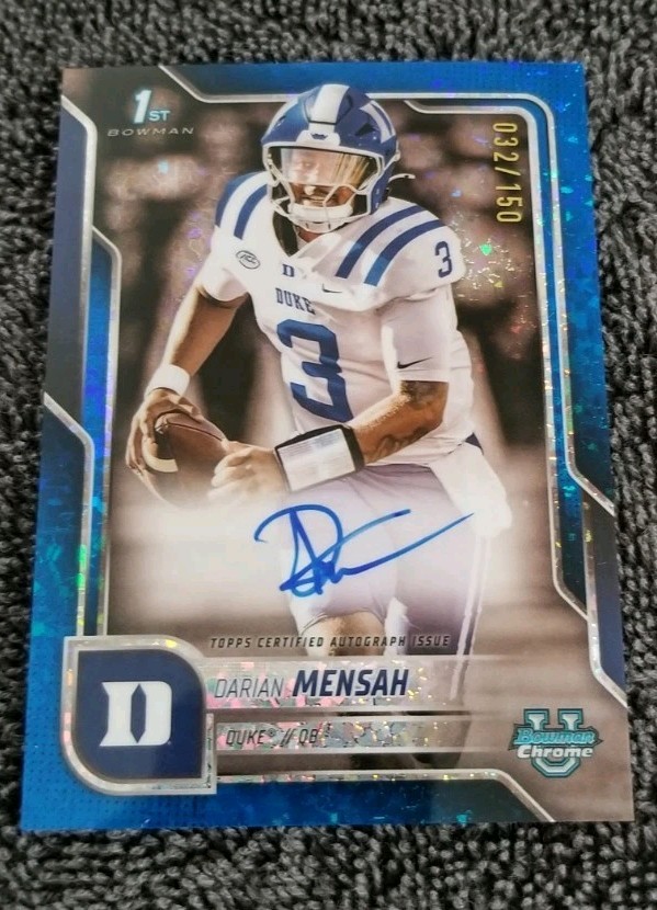 2025 Bowman University Chrome Darian Mensah Blue Mini-Diamond Auto /150 1st RC