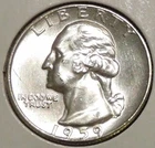 Silver Quarter - Washington - 1959 (UNC, but light scratch and scuff on cheek)