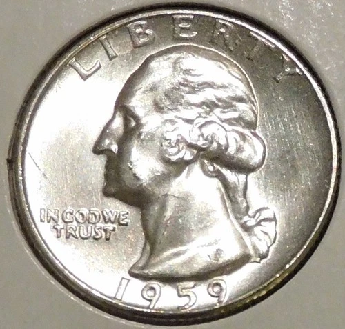 Silver Quarter - Washington - 1959 (UNC, but light scratch and scuff on cheek)