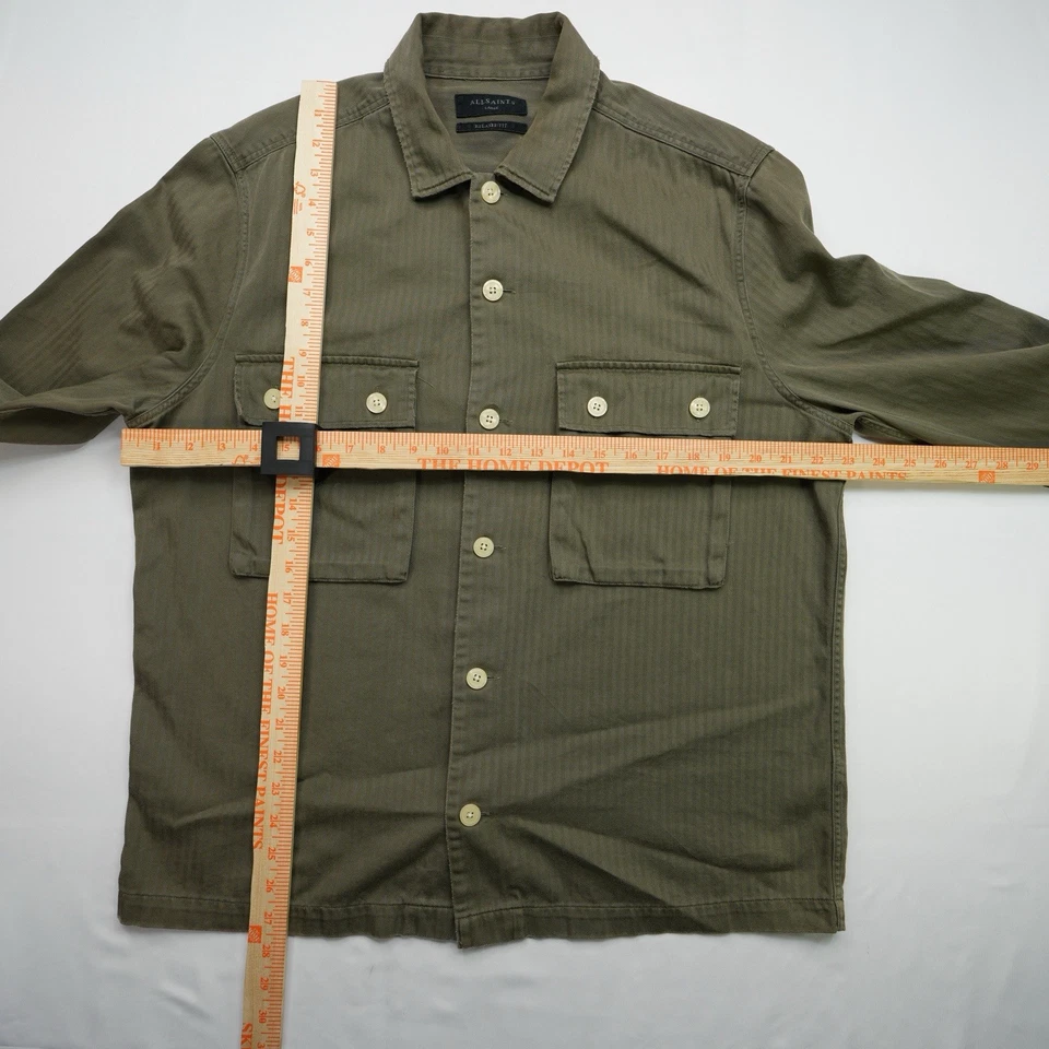 Camisa All Saints Hombre Talla L Verde Vanguardia Sarga Abotonada Relajada Utilidad Chamarra Foto 2 de 4