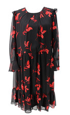 Calvin Klein Dress Women 20W Midi Black Red Floral Chiffon Bell Sleeve Party New