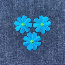 3-Pack Daisy Applique Patch - Embroidered Blue & Green Flower Badge 1.5" Iron On