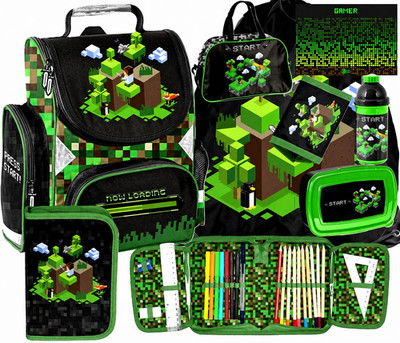 MINECRAFT Schulranzen Set 8in1 Ranzen Federmäppchen Turnbeutel PIXEL GAME fur Ju