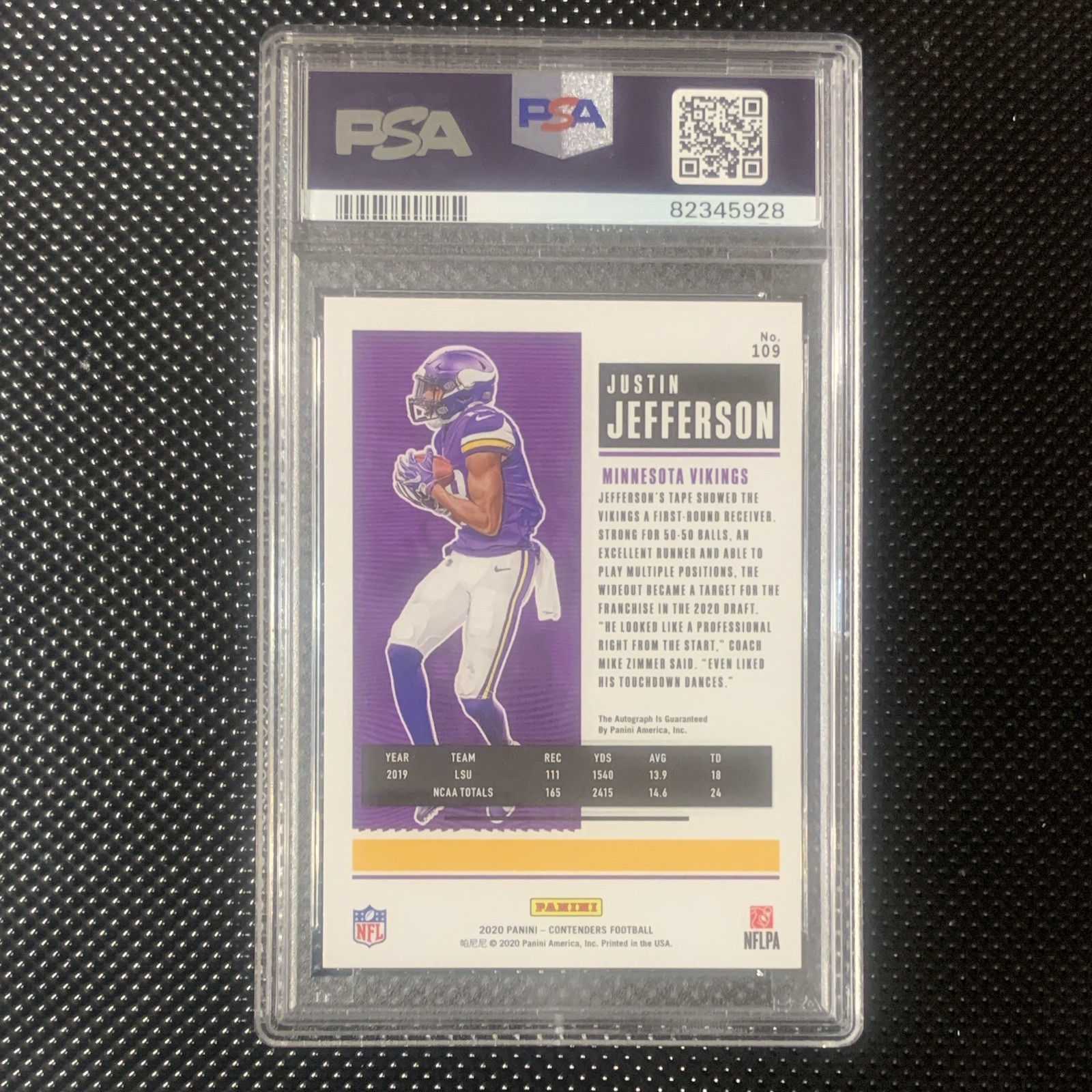 Panini 2020 Contenders RPS Justin Jefferson Auto Wild Card Ticket /50 PSA 9 view 2