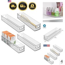 Storage Bin Extra Long Narrow Clear Stackable Pantry Organizer 4 Pack