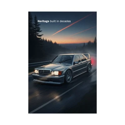 ALKYROS Mercedes 190E EVO II Poster – Retro German Touring Car Wall Art, Classic Print