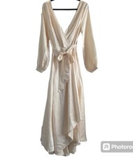 Nasty Gal Satin Champagne Cowl Back Wrap Front Maxi Dress Size 6 NWT