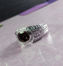 Natural Smoky Quartz  Gemstone with 925 Sterling Silver Ring For Men's #9199