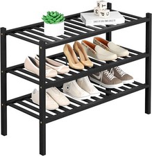 3 Tier Bamboo Shoe Rack for Closet Free Standing Wood 3 Tier, Black 