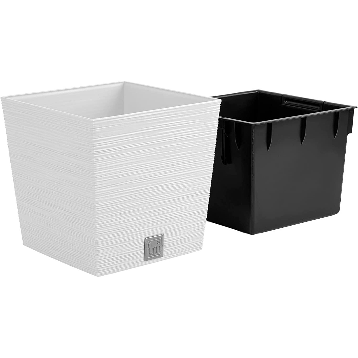 Pot de fleurs design blanc Furu Square Prosperplast aspect relief nervuré
