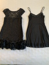 Women’s Black Party Dress, Unknown Brand, Sz M, Feathers & Lace, Zip In Back,