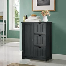 Bathroom Floor Cabinet Wooden with 1 Cupboard and 3 Drawers  Black New 