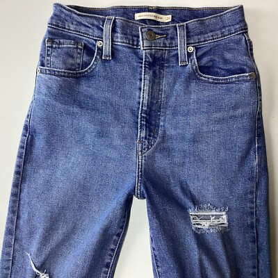 Damen Levis MOM High Rise blau verwaschen Jeans Größe 8 W26 L29 (404F)