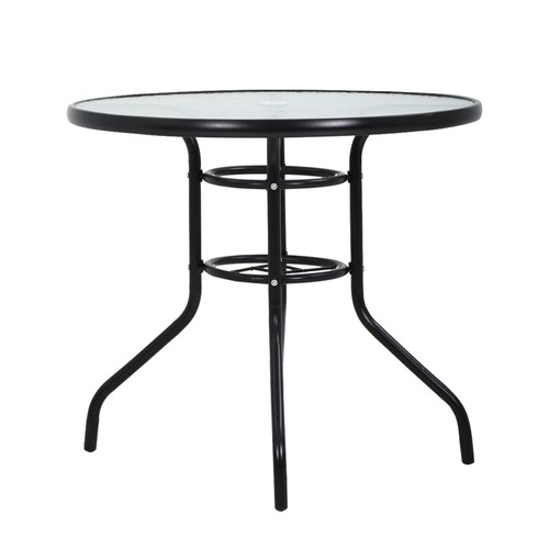 Umbrella Hole Outdoor Dining Round Tempered Glass All Weather Outside Clearance - Picture 2 of 8