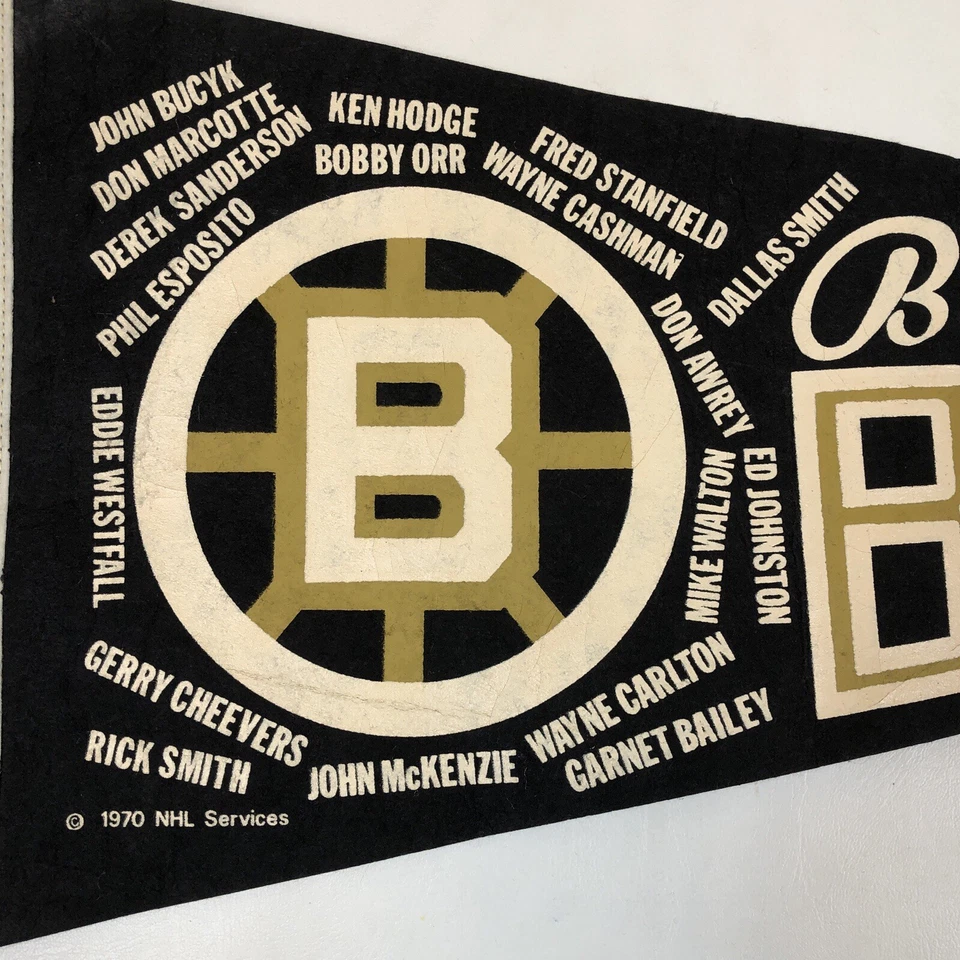 Boston Bruins 1970 Black Team Roster Pennant Flag Bobby Orr Esposito Buck NHL - Image 4 of 4