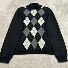 Charter Club Wool Blend Turtleneck Sweater Womens XL Black Argyle Preppy College