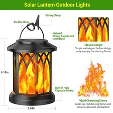 Flickering Flame Solar Lantern Hanging Light Outdoor Garden Tree Yard Decor Lamp