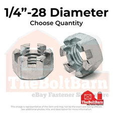 1/4"-28 Slotted Finished Hex Nuts Zinc Clear Fine Thread (Pick Quantity)